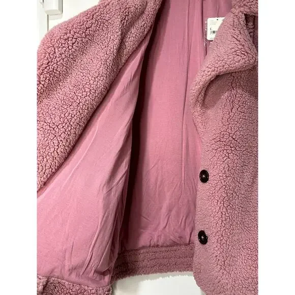 Free People Joplin Faux Fur Cozy Teddy Jacket Smoked Pink Size Large NWT Slouchy